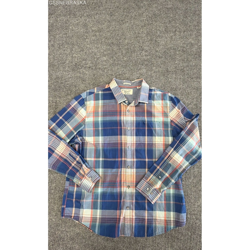 Original Penguin Men's Blue Orange Plaid Heritage Slim Fit Button Down Sz XXL